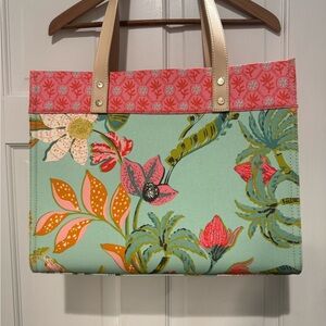 NWOT Spartina 449 Floral Canvas Tote Green/PinkTag on inside price fell off